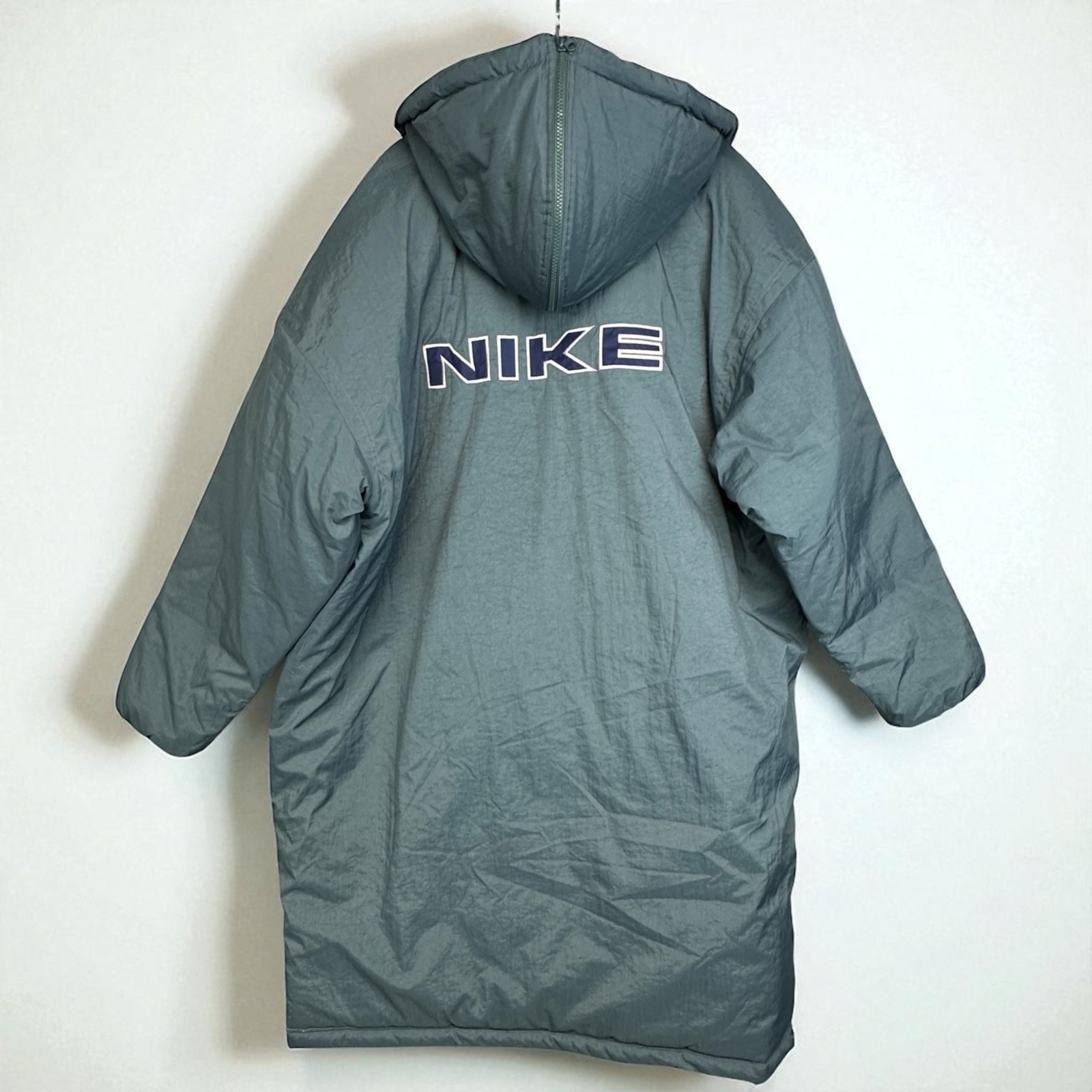 Nwt Vintage Nike Long Trench Jacket Mens Xxl Full Snap Lined Hooded Logo Blue